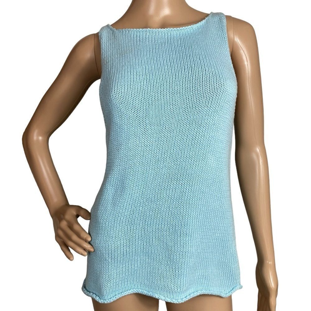 DKNY Petite M/L knitted tank top 100% cotton light blue